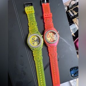 Technomarine Pink & Yellow Lot of 2 Neon Bezel Swiss Professional Diving Watch